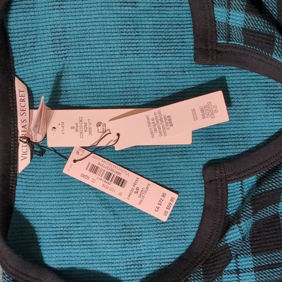 VICTORIA'S SECRET Thermal Long Pajama Set Green Buffalo Check NWT Sz Small - Picture 5 of 12